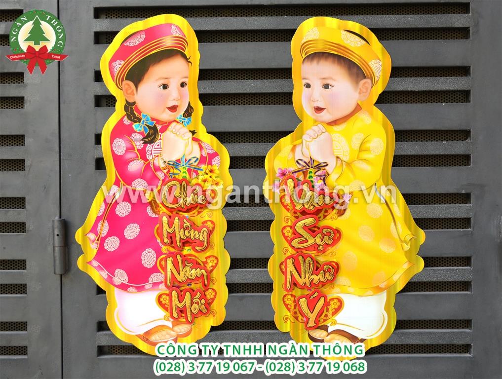 HÌNH DÁN CẶP EM BÉ ÁO DÀI -MS1
