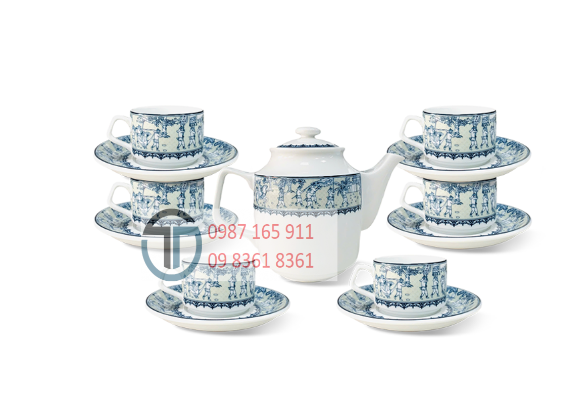 Bộ trà Minh Long Jasmine Vinh Quy Nhạt, loại 0,7 lít (Một bộ bao gồm: 1 tách + 1 đĩa lót tách, 6 chén + 6 đĩa lót chén)