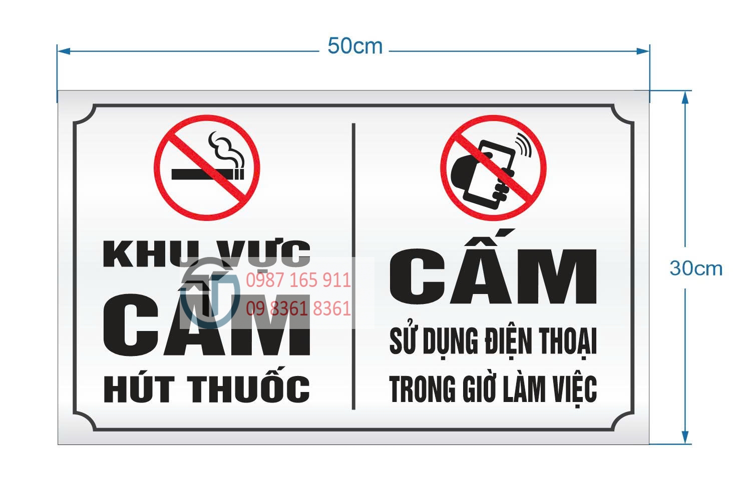 Biển báo Loại gắn tường. Chất liệu Inox 3mm ăn mòn, in mầu. KT: (50x30)cm