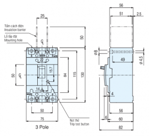 MCCB SBE100AF 3P 75A 22KA SBE103B75