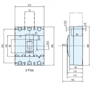 MCCB SBE800AF 3P 500A 45KA 380VAC SBE803B500