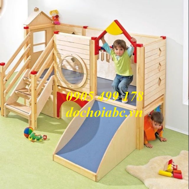 Bộ cầu trượt liên hoàn gỗ cho bé mầm non chính hãng tại đà nẵng