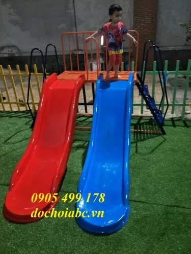 CẦU TRƯỢT 2 MÁNG SONG SONG CHO BÉ MẦM NON