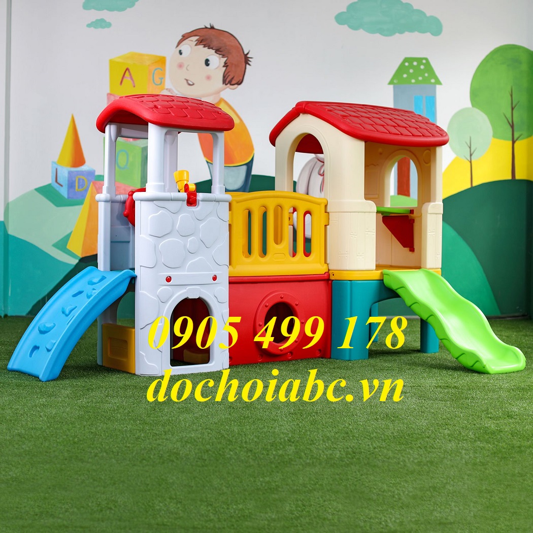 BỘ NHÀ LEO 2 KHỐI CẦU TRƯỢT ĐA NĂNG CHO BÉ MẦM NON