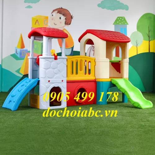 BỘ NHÀ LEO 2 KHỐI CẦU TRƯỢT ĐA NĂNG CHO BÉ MẦM NON