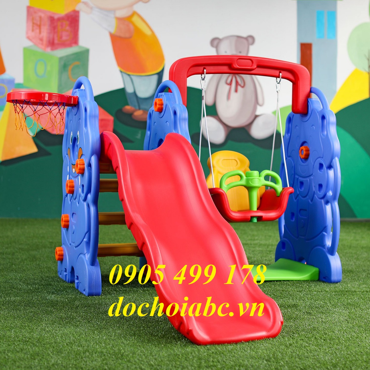 BỘ CẦU TRƯỢT XÍCH ĐU HÌNH CON VOI CHO BÉ MẦM NON