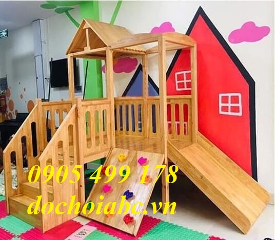 Nhà khối cầu trượt gỗ cao cấp cho bé