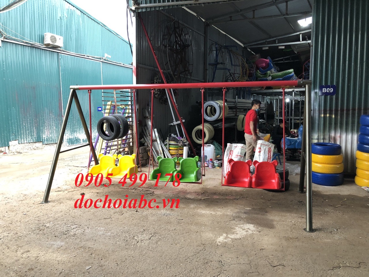 Xích Đu Ghế Gấu 6 chỗ Mầm Non