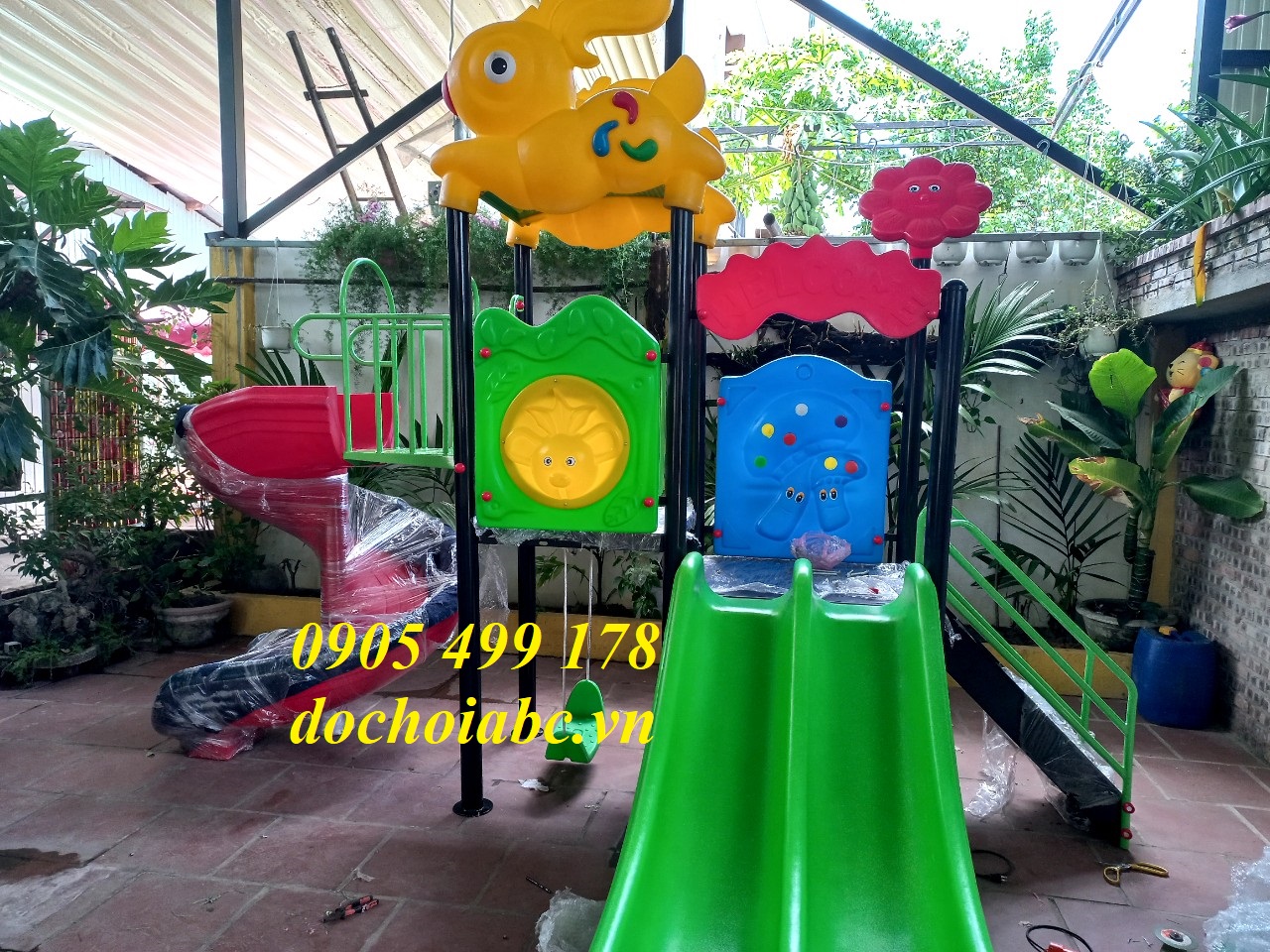 BỘ THANG LEO CẦU TRƯỢT XÍCH ĐU NGOÀI TRỜI CHO BÉ MẦM NON