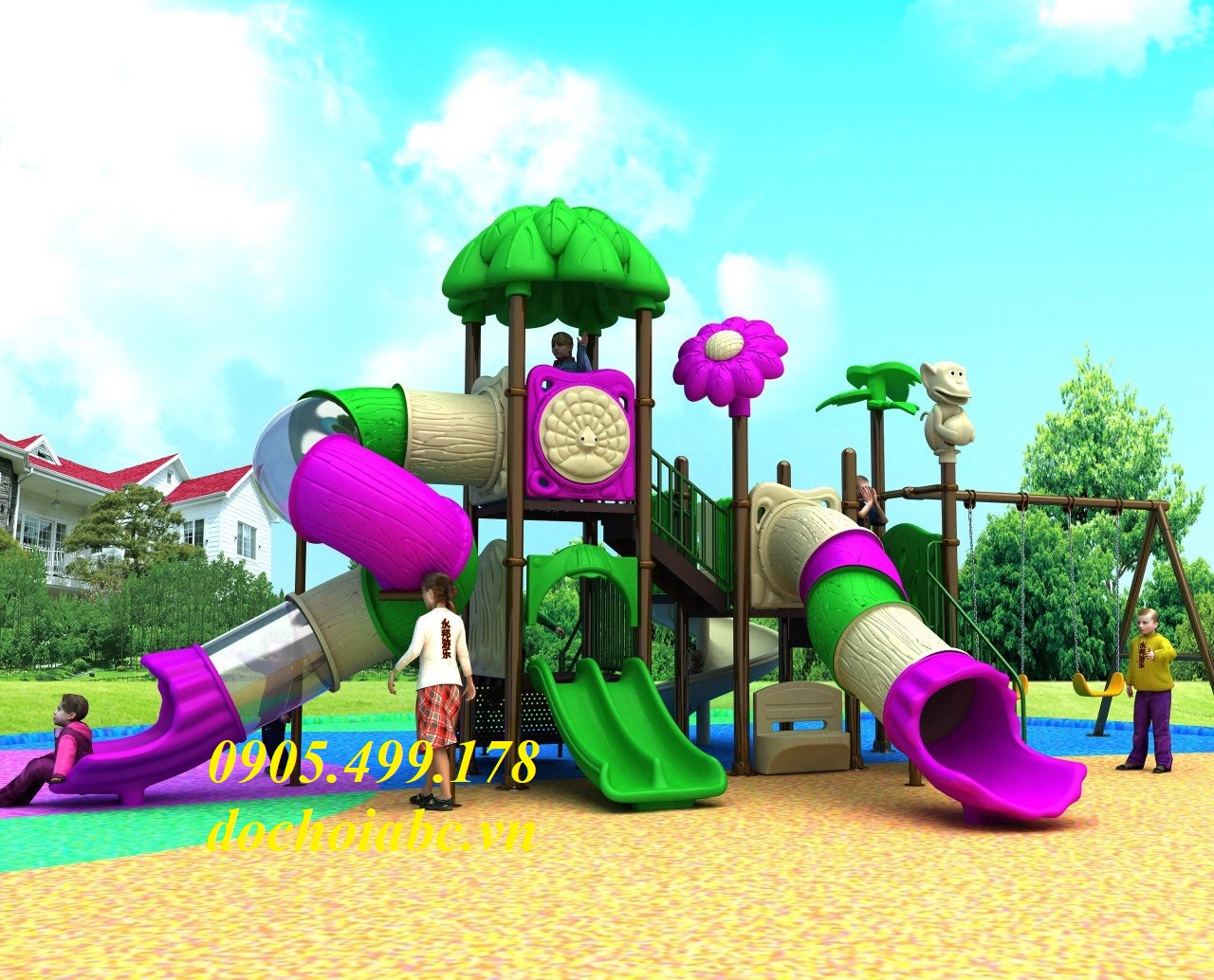 Bộ liên hoàn cầu trượt mầm non ngoài trời nhập khẩu ABC - 001