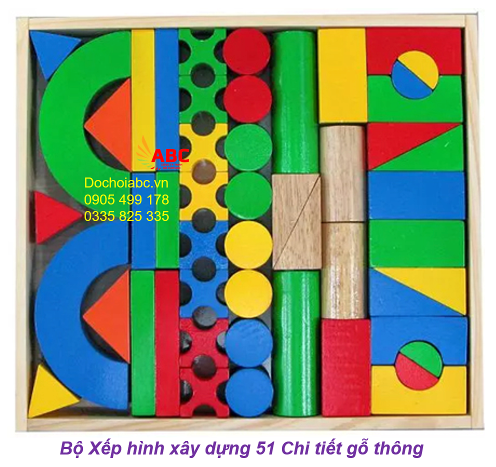 BỘ XẾP HÌNH XÂY DỰNG 51 CHI TIẾT GỖ THÔNG