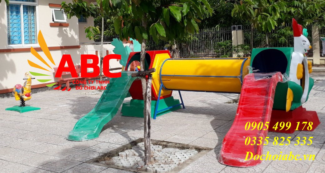 Cầu trượt ống mặt nạ thỏ cho bé vui chơi