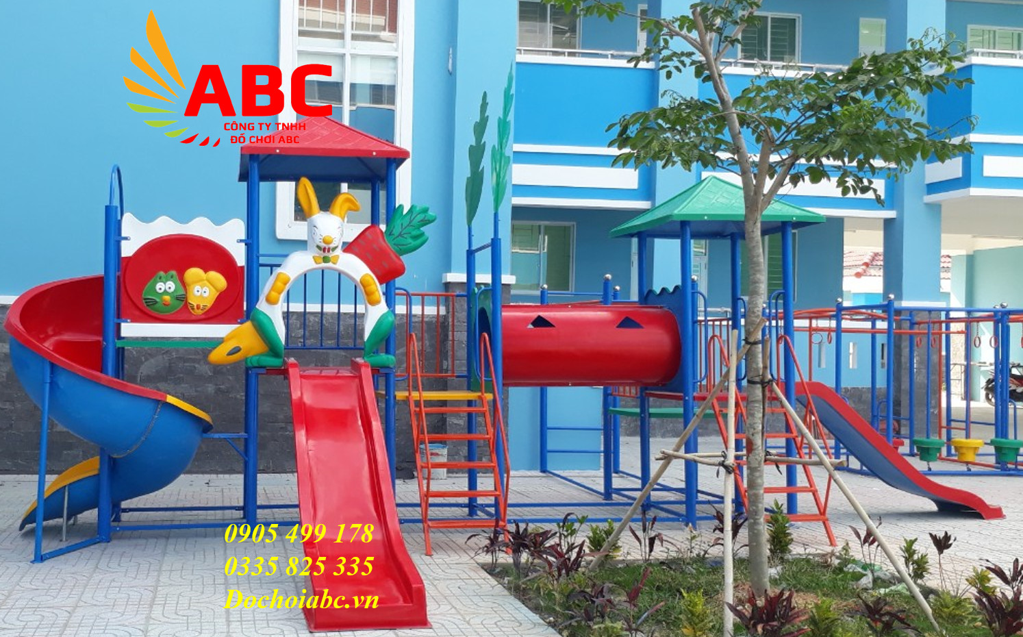 Bộ liên hoàn ba khối cầu trượt xoắn khung sắt sơn tĩnh điện