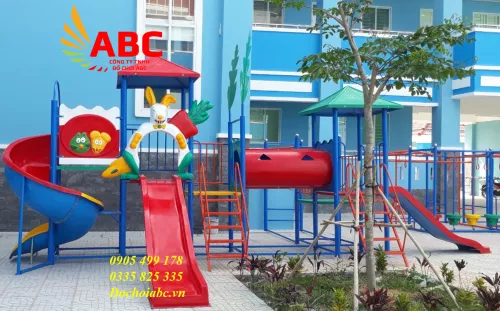 Bộ liên hoàn ba khối cầu trượt xoắn khung sắt sơn tĩnh điện