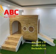 Bộ cầu trượt lên hoàn gỗ trong nhà cho bé mầm non