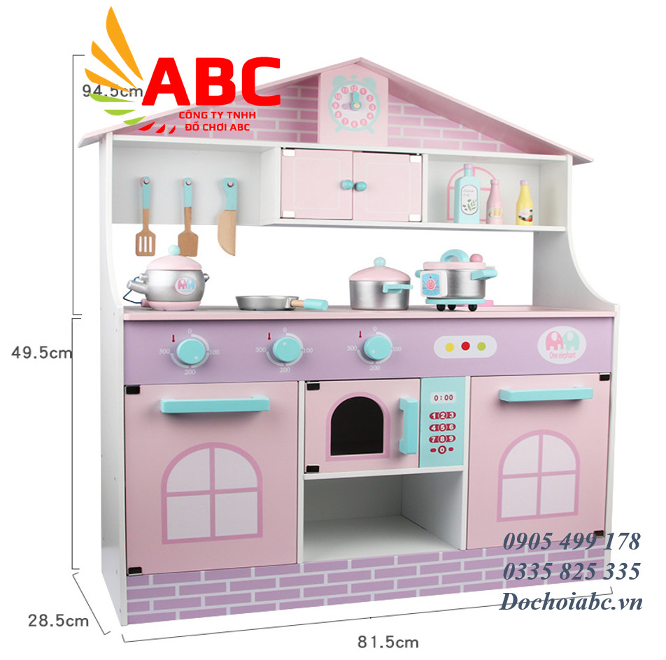 Kệ bếp đồ chơi nấu ăn màu hồng