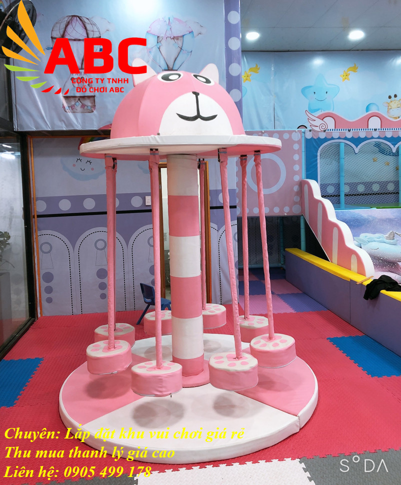 Cây xích đu chú mèo màu hồng - đồ chơi khu vui chơi