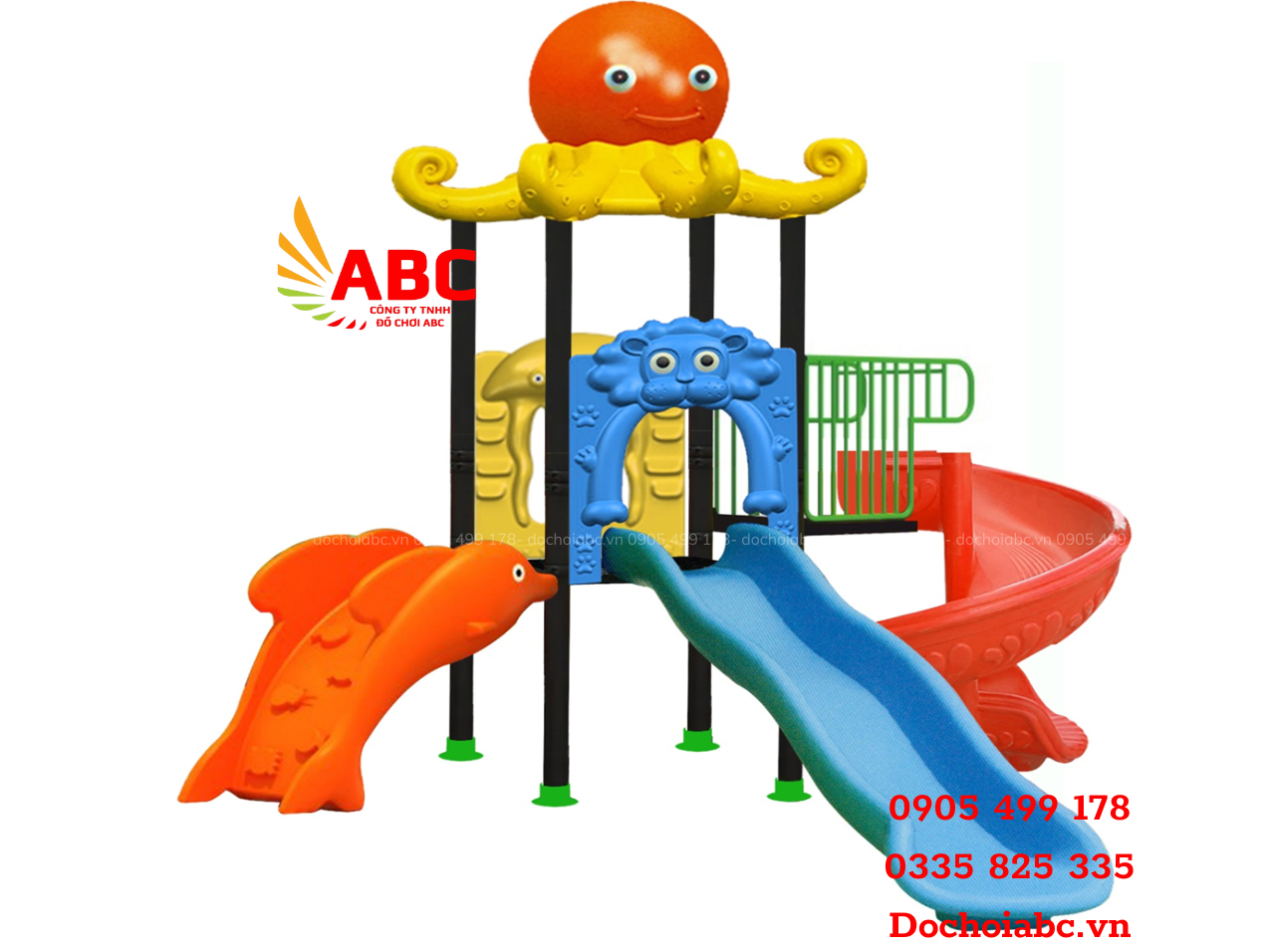 Bộ cầu trượt 1 khối máng xoắn hở - bậc thang con cá