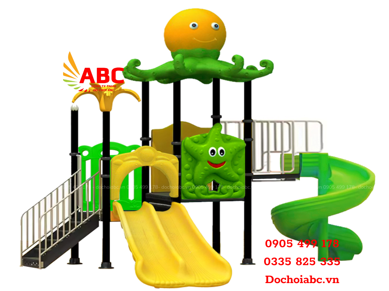 Bộ cầu trượt liên hoàn 2 khối máng đôi - mái bạch tuột
