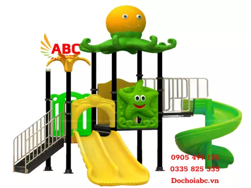 Bộ cầu trượt liên hoàn 2 khối máng đôi - mái bạch tuột