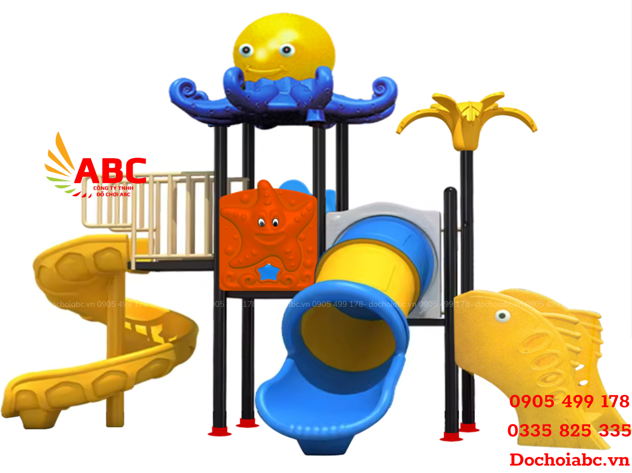 Bộ cầu trượt liên hoàn 2 khối ống trượt thẳng - mái bạch tuột