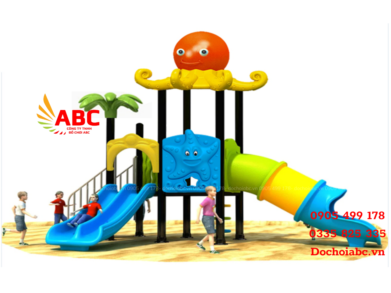 Bộ cầu trượt liên hoàn 2 khối ống trượt thẳng - mái bạch tuột