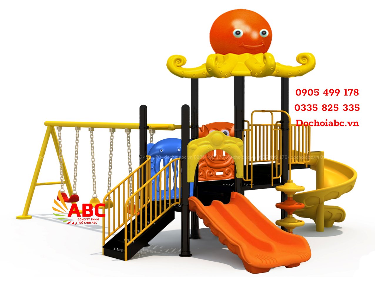 Cầu trượt liên hoàn 2 khối xích đu cho bé