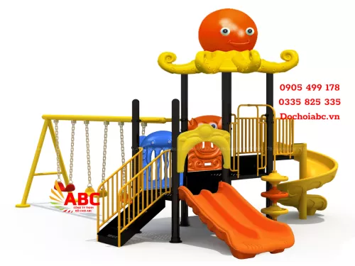 Cầu trượt liên hoàn 2 khối xích đu cho bé