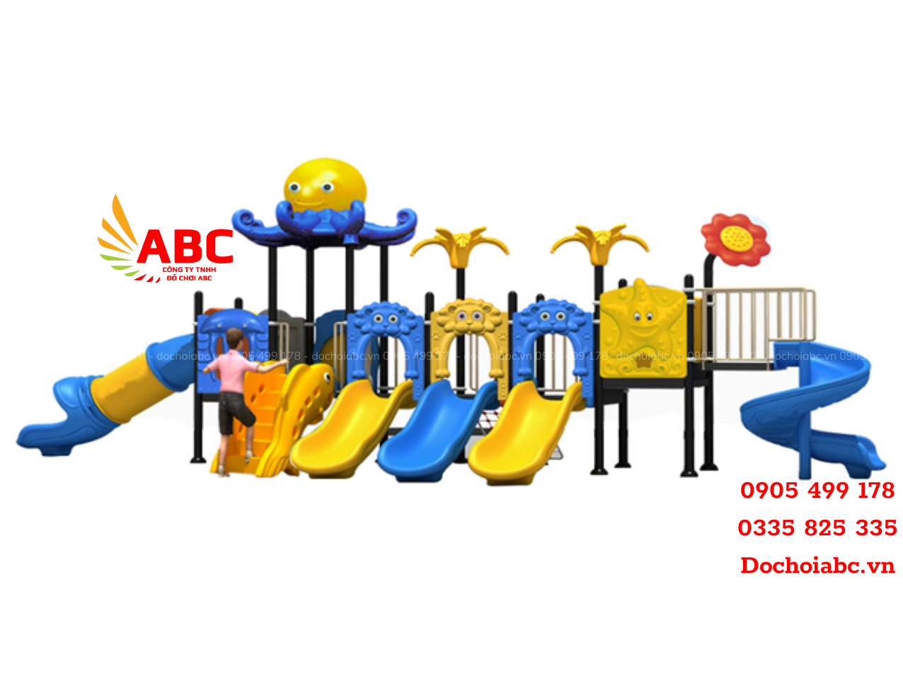 Cầu trượt liên hoàn ngoài trời 3 máng trượt thằng kết hợp trược ống - trượt xoắn