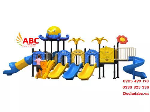 Cầu trượt liên hoàn ngoài trời 3 máng trượt thằng kết hợp trược ống - trượt xoắn