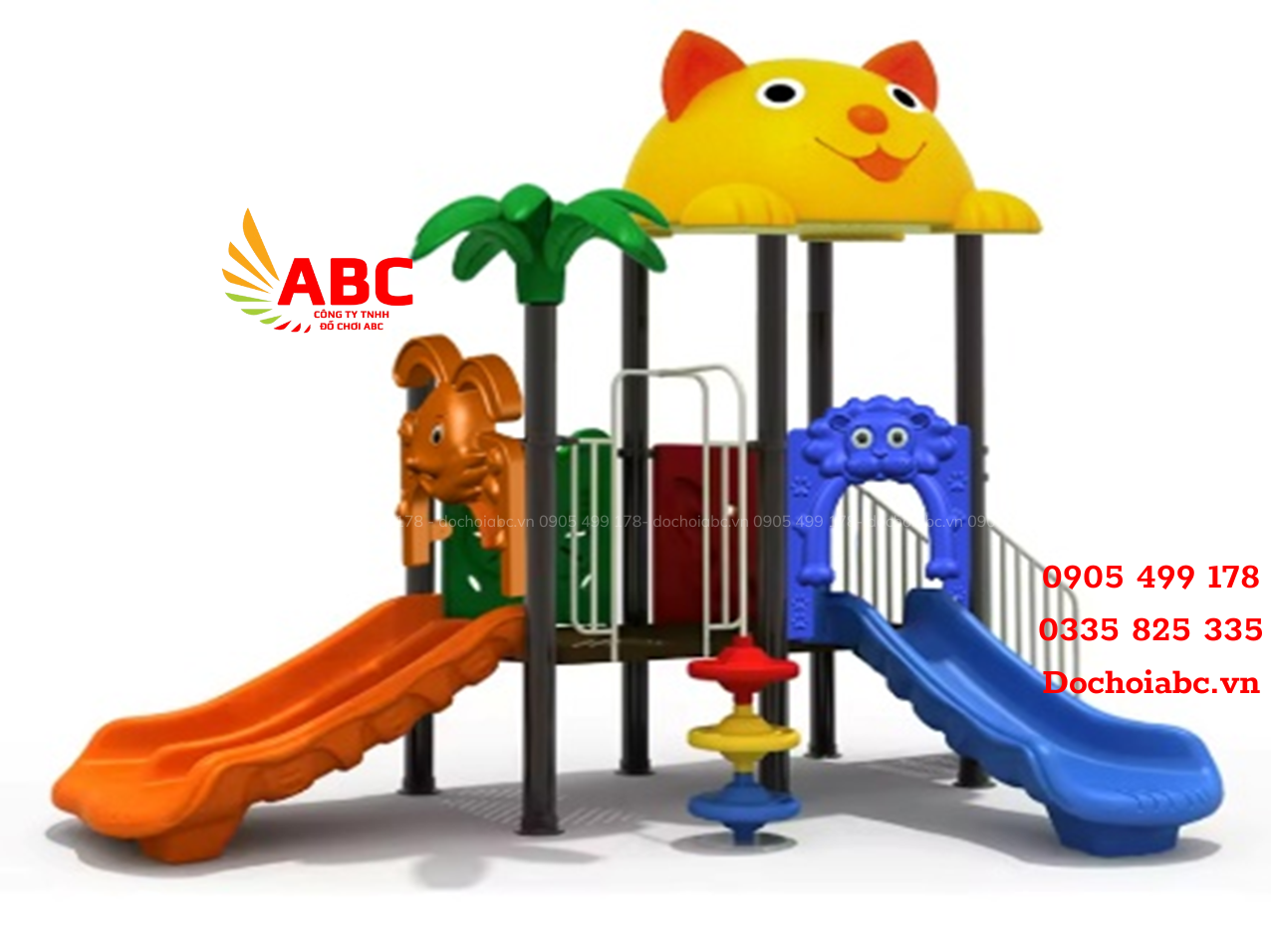 Cầu trượt liên hoàn 1 khối mái hình mèo đáng yêu