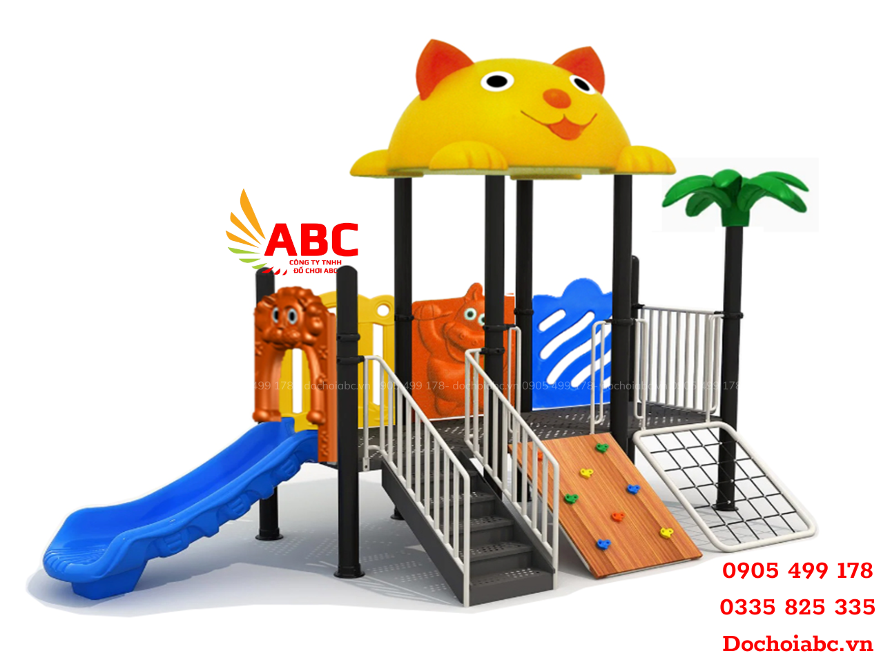 Cầu trượt liên hoàn ngoài trời thang leo mái hình mèo