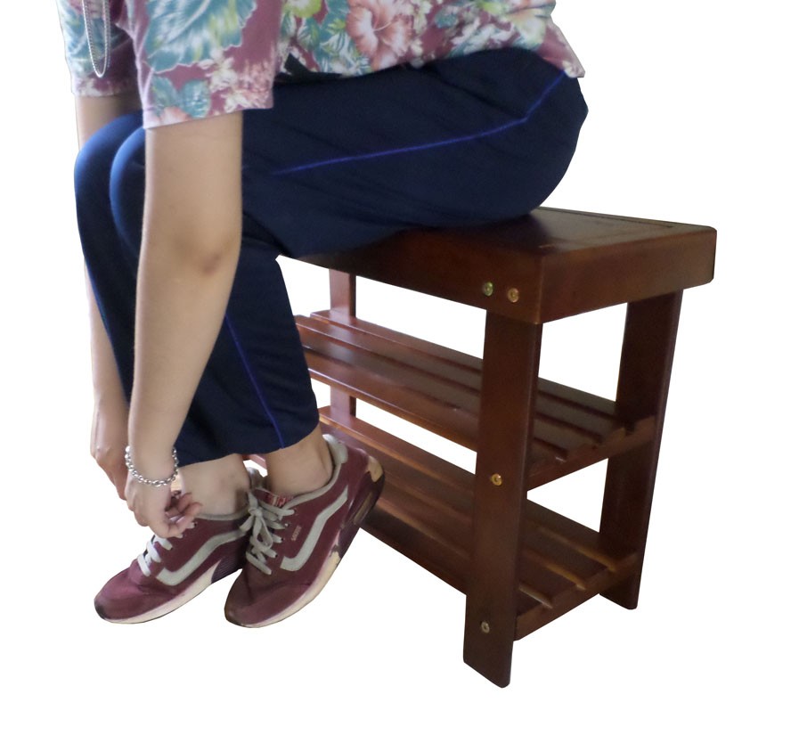 KỆ GIÀY KẾT HỢP GHẾ NGỒI BẰNG GỖ (NÂU)