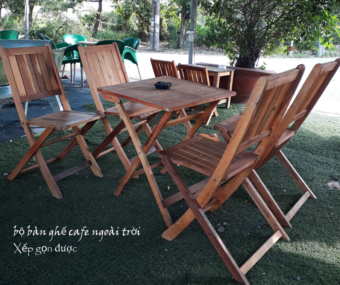 BỘ BÀN GHẾ CAFE NGOÀI TRỜI XẾP GỌN BẰNG GỖ (1 BÀN 4 GHẾ)