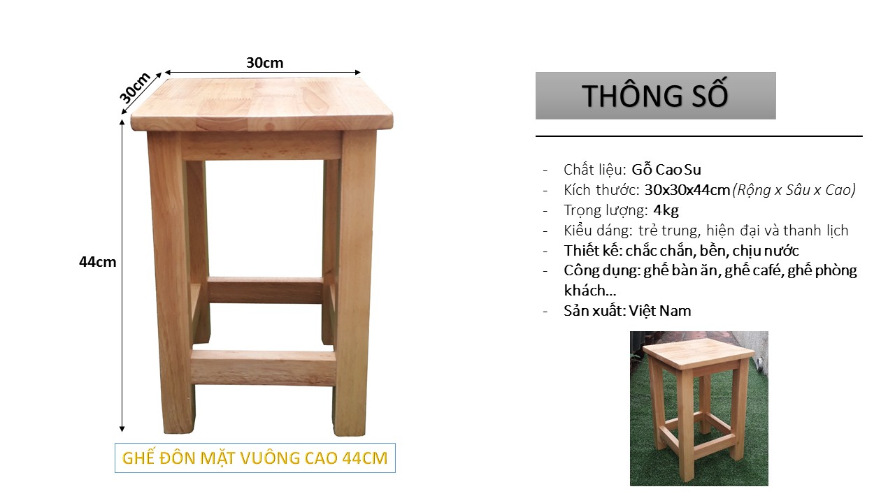 thong so ghe don vuong cao 45cm