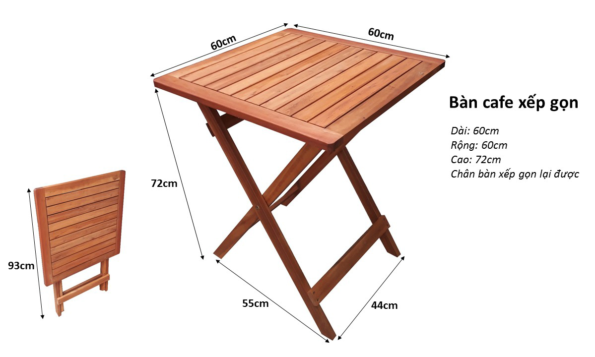 ban cafe xep gon 60x60x72cm