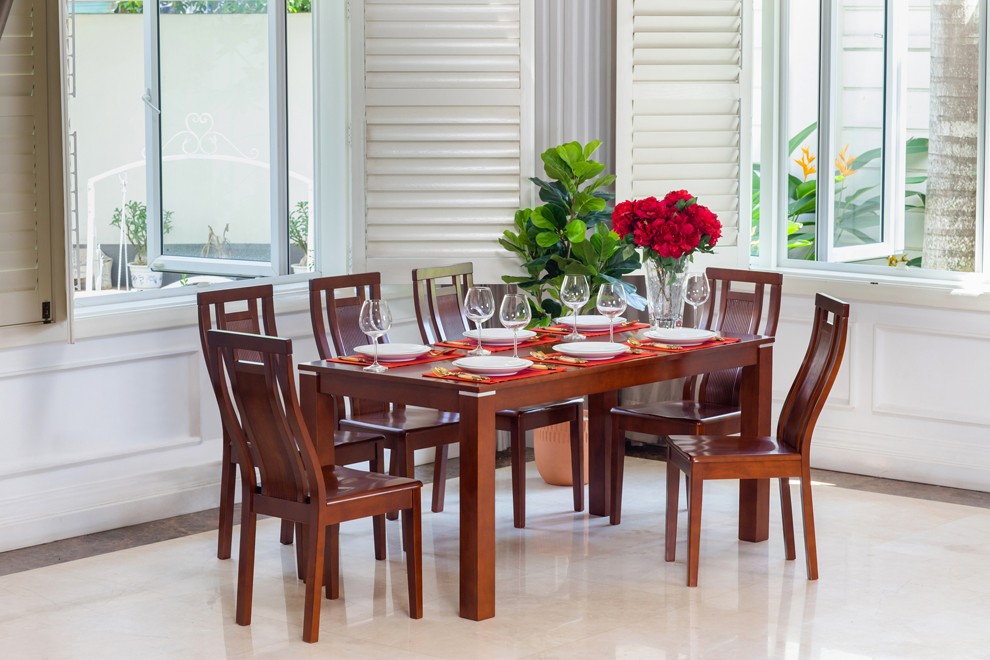 Bộ bàn ăn China nâu đỏ