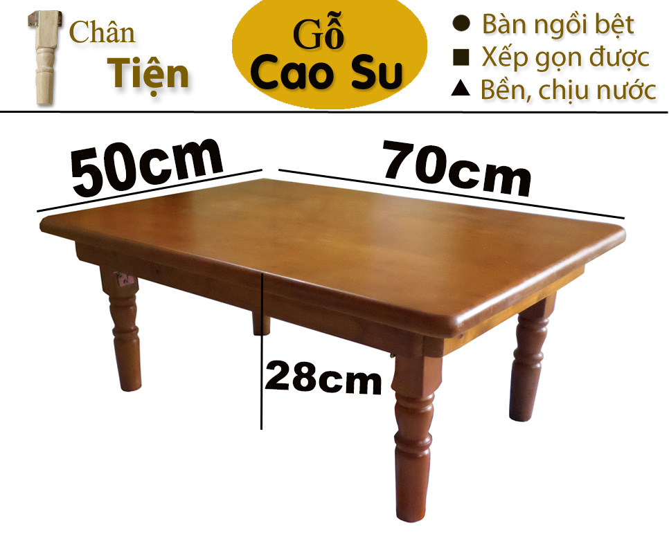 BÀN TRÀ XẾP GỌN CHÂN TIỆN 70x50x28CM BẰNG GỖ (VÀNG CÁNH GIÁN)