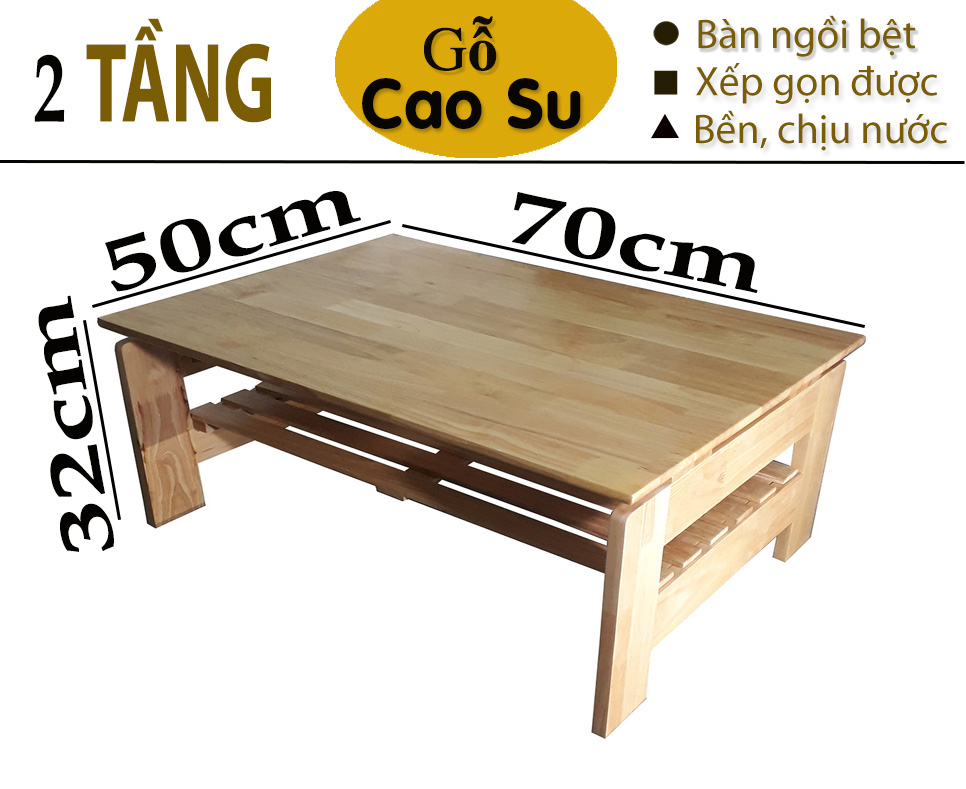 BÀN TRÀ 2 TẦNG CHÂN XẾP GỌN 70x50x32CM BẰNG GỖ (TỰ NHIÊN)