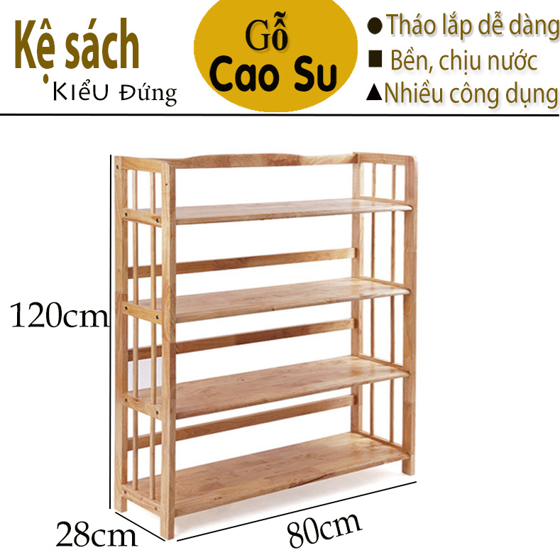 KỆ SÁCH 4 TẦNG RỘNG 80CM BẰNG GỖ (TỰ NHIÊN)