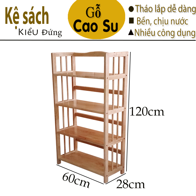 KỆ SÁCH 4 TẦNG RỘNG 60CM BẰNG GỖ (TỰ NHIÊN)