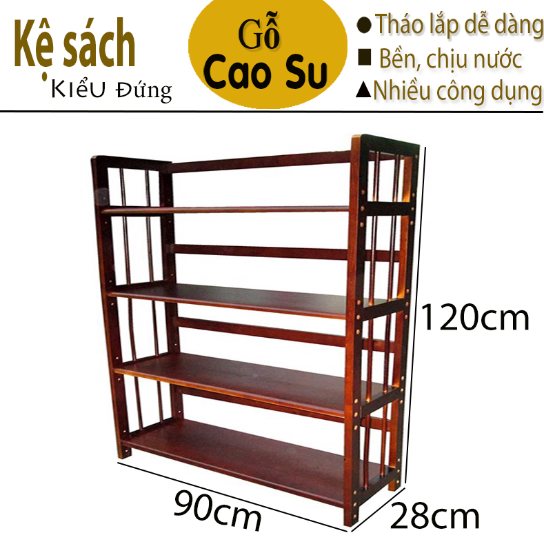 KỆ SÁCH 4 TẦNG RỘNG 90CM BẰNG GỖ (NÂU)