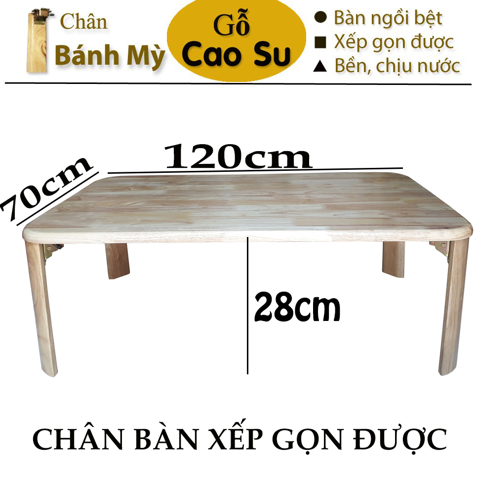 BÀN TRÀ XẾP GỌN CHÂN BÁNH MỲ 120x70x28CM BẰNG GỖ (TỰ NHIÊN)