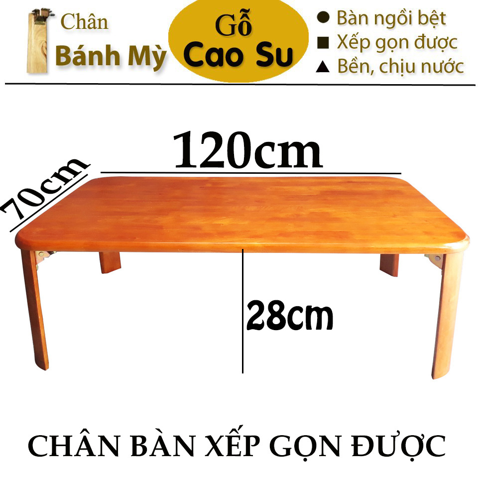 BÀN TRÀ XẾP GỌN CHÂN BÁNH MỲ 120x70x28CM BẰNG GỖ (VÀNG CÁNH GIÁN)