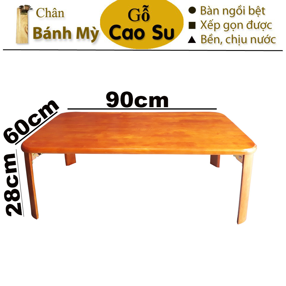 BÀN TRÀ XẾP GỌN CHÂN BÁNH MỲ 90x60x28CM BẰNG GỖ (VÀNG CÁNH GIÁN)