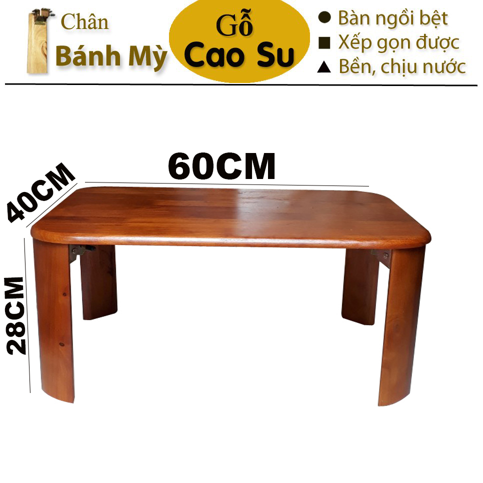 BÀN TRÀ XẾP GỌN CHÂN BÁNH MỲ 60x40x28CM BẰNG GỖ (VÀNG CÁNH GIÁN)