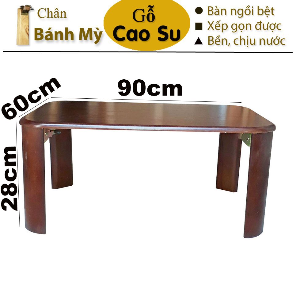 BÀN TRÀ XẾP GỌN CHÂN BÁNH MỲ 90x60x28CM BẰNG GỖ (NÂU)