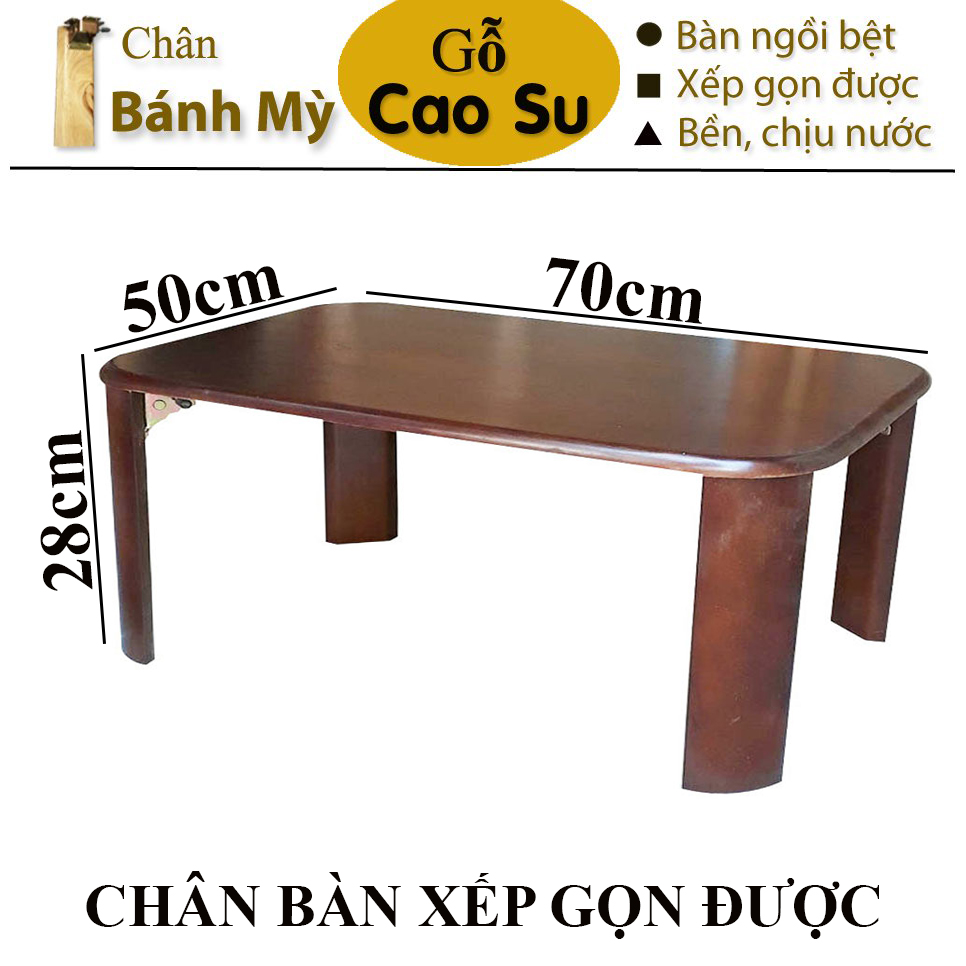 BÀN TRÀ XẾP GỌN CHÂN BÁNH MỲ 70x50x28CM BẰNG GỖ (NÂU)