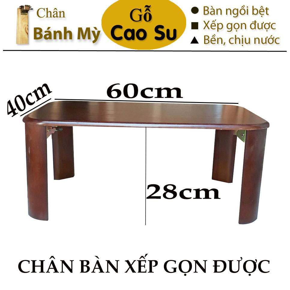 BÀN TRÀ XẾP GỌN CHÂN BÁNH MỲ 60x40x28CM BẰNG GỖ (NÂU)