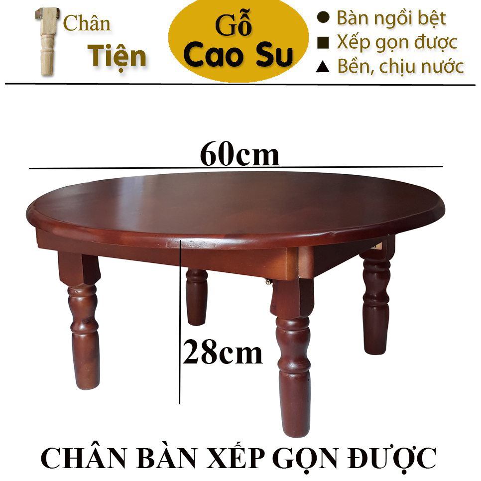 BÀN GỖ MẶT TRÒN XẾP GỌN CHÂN TIỆN 60x60x28CM (NÂU)